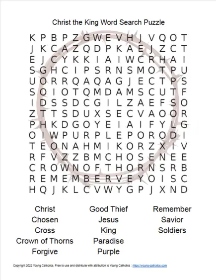 Christ the King Word Search Puzzle - Young Catholics