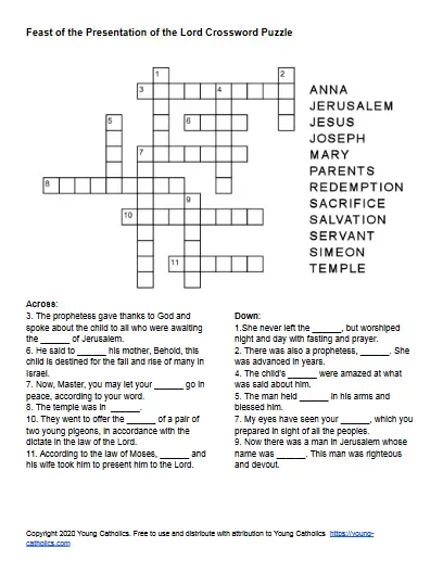 Presentation of the Lord Crossword Puzzle Young Catholics